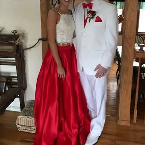 Red and white two piece prom dress